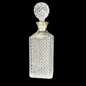 Vintage cut glass heavy medium 10x3x3 beverage liquor decanter with stopper